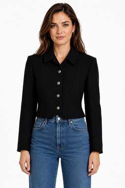 1980s Pendleton Black Virgin Wool Cropped Jacket Blazer XS Petite